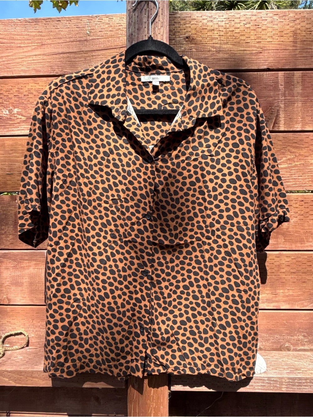 Vans Brown and Black Polka Dot Short Sleeve Button-Down Shirt